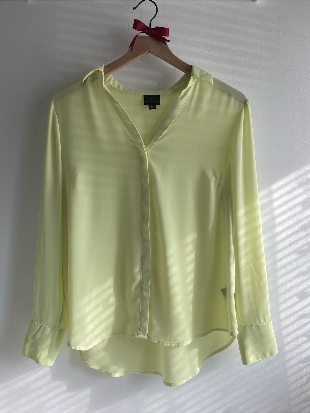 Worthington Neon Yellow Sheer Chiffon Button Up Blouse Officecore Chic Petite M